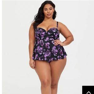 TORRID BLACK & PURPLE 🌸 FLORAL UNDERWIRE FRONT TANKINI TOP SIZE 0 (Large - 12)